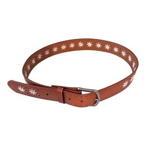 Vintage Y2K Adventura Leather and Woven Boho Floral Belt Size 32